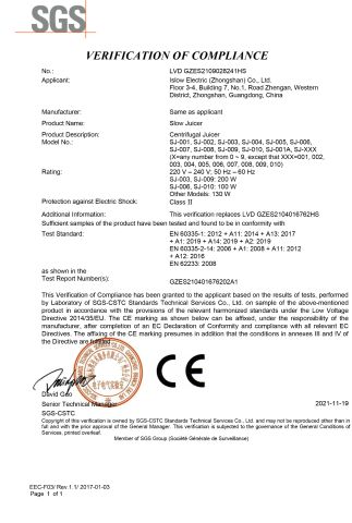 LVD certificate from Islow Electric (Zhongshan) Co., Ltd