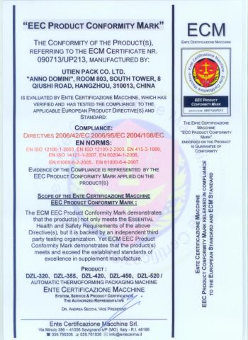 CE Certificate certificate from Utien Pack Co., Ltd.
