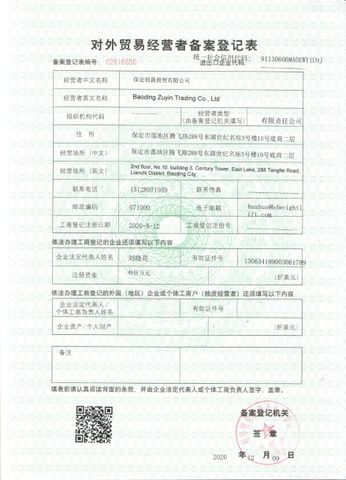 License Photo certificate from Baoding Zuyin Trading Co., Ltd.
