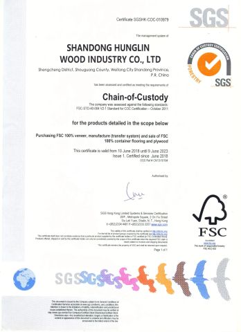 FSC Certificate certificate from Shandong Hunglin Wood Industry Co., Ltd.