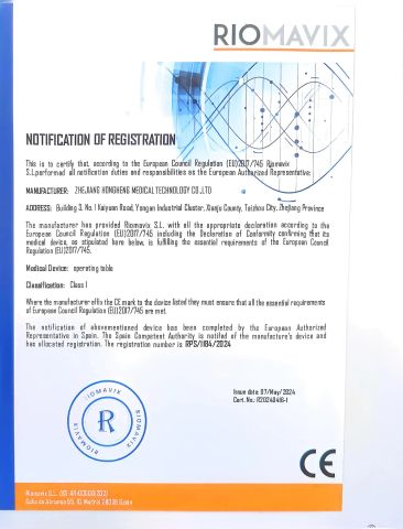 CE certificate from Zhejiang Hongheng Medical Technology Co., Ltd.