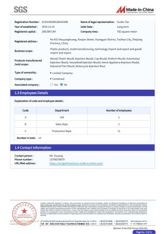 SGS Audit 4 certificate from Taizhou Xiongshi Plastic Mould Co., Ltd.