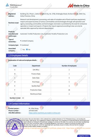 Rheinland offline entity certification certificate from Anhui Jinke Foodstuff Machinery Co., Ltd.
