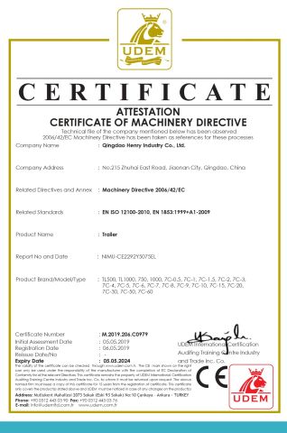 CE CERTIFICATE certificate from Qingdao Henry Industry Co., Ltd.