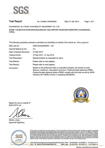 Tattoo needle SGS certificate from Guangzhou Xiufangyuan Beauty Equipment Co., Ltd.