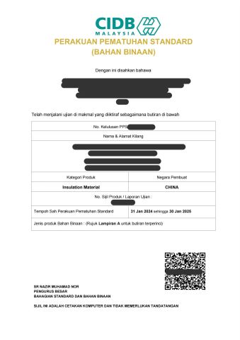CIDB certificate from Nantong Yara Technology Co., Ltd