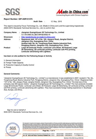SGS Audited certificate from Guangzhiyuan 3D Tech Limited