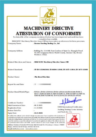 CE Certificate certificate from Jiaozuo Taoding Trading Co., Ltd