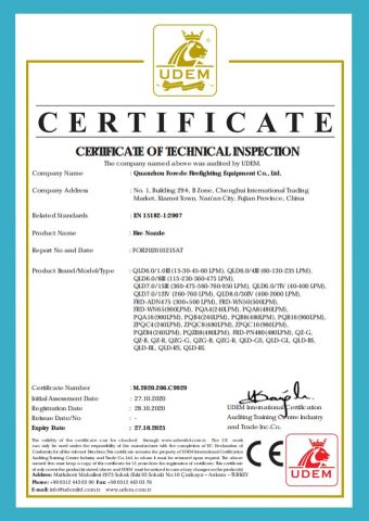 CE for Fire Nozzle certificate from QUANZHOU FOREDE FIREFIGHTING EQUIPMENT CO., LTD.