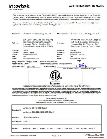 ETL certificate from Shenzhen Ilux Technology Co., Ltd.