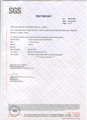 SGS inspection certificate from Tianjin ZYTC Alloy Technology Co., Ltd