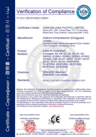 CE Certificate certificate of Adekom (Asia Pacific) Limited – certificate photo, supplier certificates section