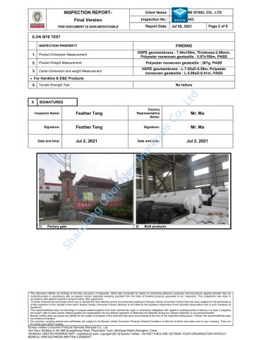 BV test report 2 certificate from Shandong Obor New Materials Co., Ltd.