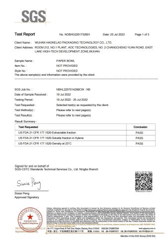 FDA certificate of Wuhan Haokelao Packaging Technology Co., Ltd. – certificate photo, supplier certificates section