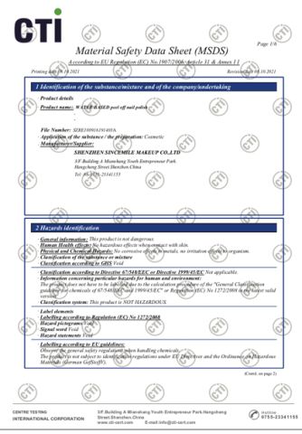 Water Based polish MSDS certificate of Shenzhen Huazhong Sun May Technology Co., Ltd – certificate photo, supplier certificates section