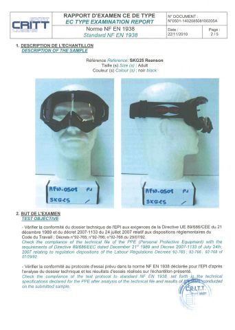 TEST REPORT of MOTOX GOGGLES certificate from Shenzhen Reanson Products Co., Ltd.