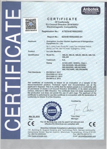 Ice Cube Maker Certification certificate of Guangzhou Wiberda Kitchen Appliances & Refrigeration Equipment Co., Ltd. – certificate photo, supplier certificates section