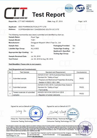 ASNZS 8124.1 certificate from Dongguan Mayachi Gifts & Toys Co., Ltd.