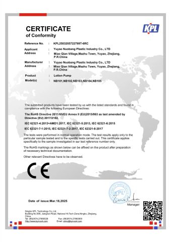CE certificate of YUYAO NUOBANG PLASTIC INDUSTRY CO., LTD. – certificate photo, supplier certificates section