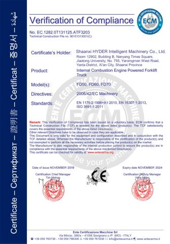 CE certificate of Shanghai Hyder Industry Co., Ltd. – certificate photo, supplier certificates section
