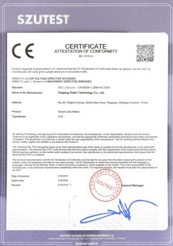 Certificates certificate from Wenzhou Rokin Machinery Co., Ltd.