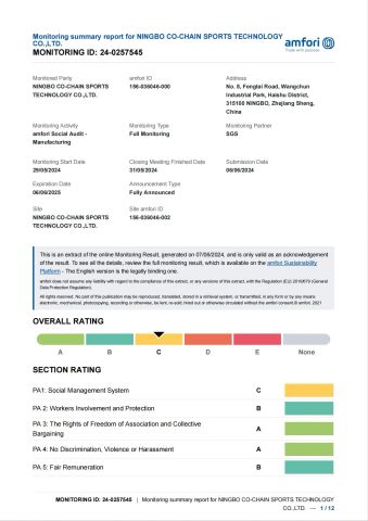 BSCI certificate from Xiamen Bella Fitness Co., Ltd.