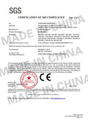 Machinery directive certificate of Weihai Allwin Electrical & Mechanical Tech Co., Ltd. – certificate photo, supplier certificates section