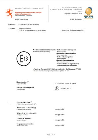E-mark(DH-15T) certificate from Danyang Feilun Gas Valve Co., Ltd.