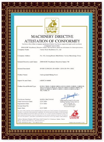 Certificates certificate from Yantai Hunk Machinery Co., Ltd.