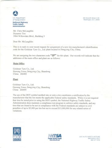 DOT (USA) certificate of Qingdao Goldstar Industrial Co., Ltd. – certificate photo, supplier certificates section