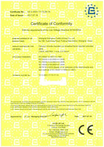 CE certificate of Shanghai Shenghua Cable Co., Ltd. – certificate photo, supplier certificates section