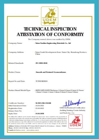 UDEM International Certification certificate from Taian Nuolian Engineering Materials Co., Ltd.
