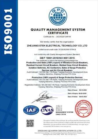 ISO9001 certificate from Wenzhou Etek Import & Export Co., Ltd.