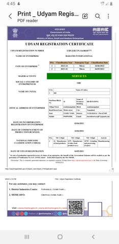 MSME certificate from Barathi spices international 