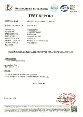 Our certificate certificate from Jiangxi WIFi Ceramics Co., Ltd.