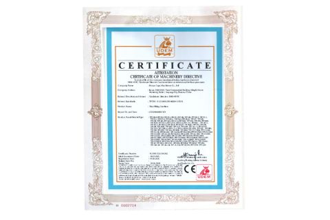 Certification certificate from Henan Topp Machinery Co., Ltd.