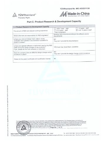 SUPPLIER ASSESSMENT REPORT certificate from TOPUNION HARDWARE AND PLASTIC CO., LIMITED