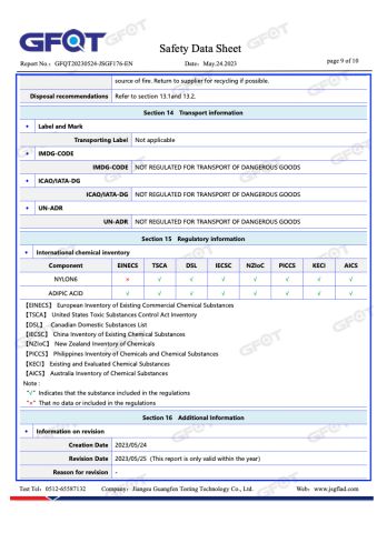 MSDS/SDS certificate from Jiangsu Right Import&Export Co., Ltd.