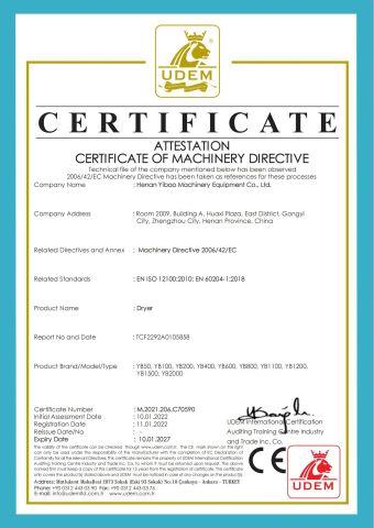 CE certificate of Henan Yibao Machinery Equipment Co., Ltd. – certificate photo, supplier certificates section