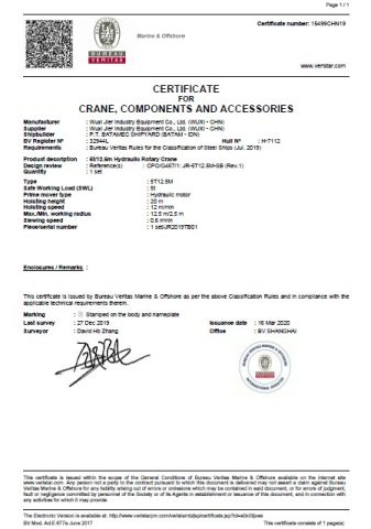 BV Certificate certificate of Jiangsu Tonghui Lifting Equipment Co., Ltd. – certificate photo, supplier certificates section