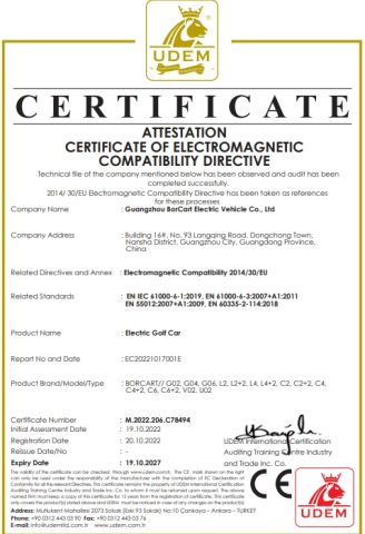 CE certificate from Guangzhou Borcart Electric Vehicle Co., Ltd