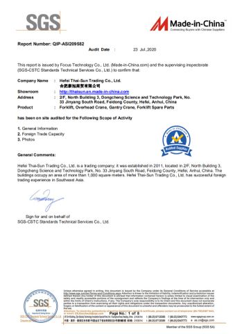 SGS certificate from Hefei Thai-Sun Trading Co., Ltd.