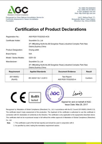 Drying pallet CE certificate from Soundlink Co., Ltd.