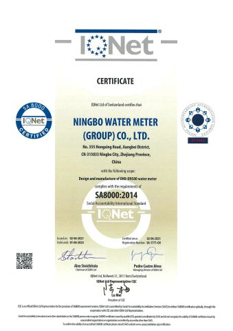 SA8000:2014 certificate from NINGBO WATER METER(GROUP) CO., LTD.