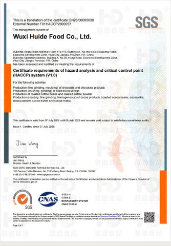 HACCP certificate from Wuxi Huide Food Co.,Ltd