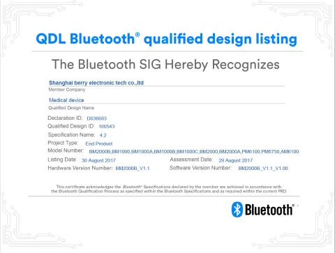 Bluetooth certificate from Shanghai Berry Electronic Tech Co., Ltd.