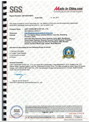 SGS Certisfied certificate from Shandong Samson Wood Industry Co., Ltd.
