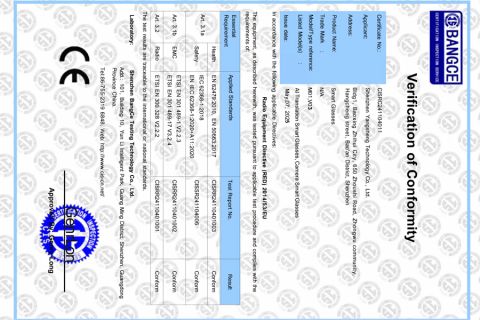 CE certificate for smart glasses certificate from Shenzhen Yangsheng Technology Co., Ltd.