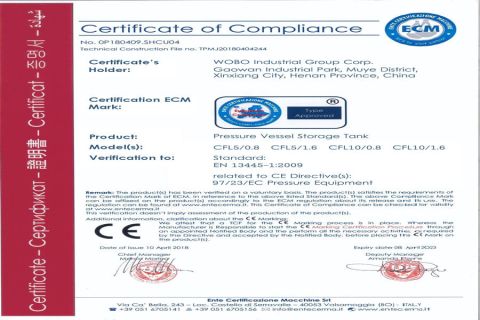 CE Cryogenic Tanks certificate from WOBO Industrial Group Corp.