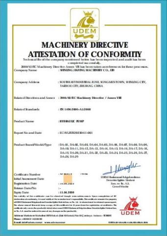 CE certificate certificate from Wenling Jiafeng Machinery Co., Ltd.